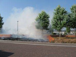 Onkruidbrand bij gemeentehuis Lochem (foto: Frans Snijder)